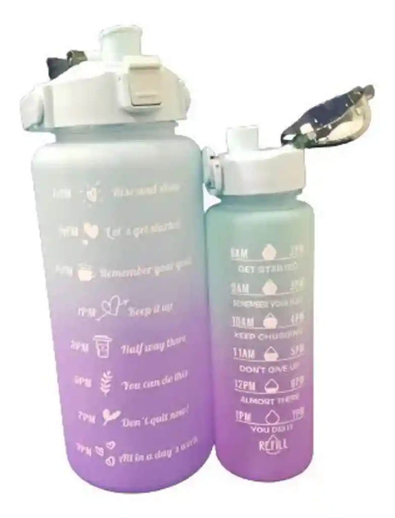 Duo Termos Botellas De Agua Motivacionales Con Pitillo