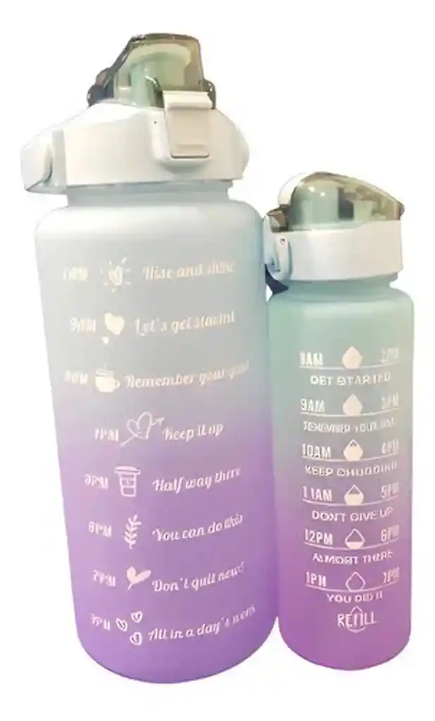 Duo Termos Botellas De Agua Motivacionales Con Pitillo