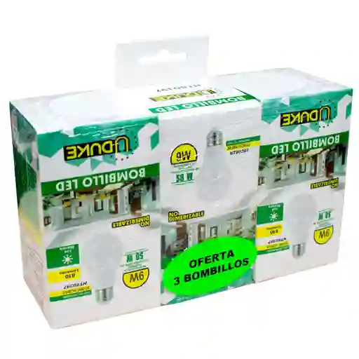 Combo X 3 Bombillo Led 9w Uduke Luz Dia E27 (6500k)(ht80397)