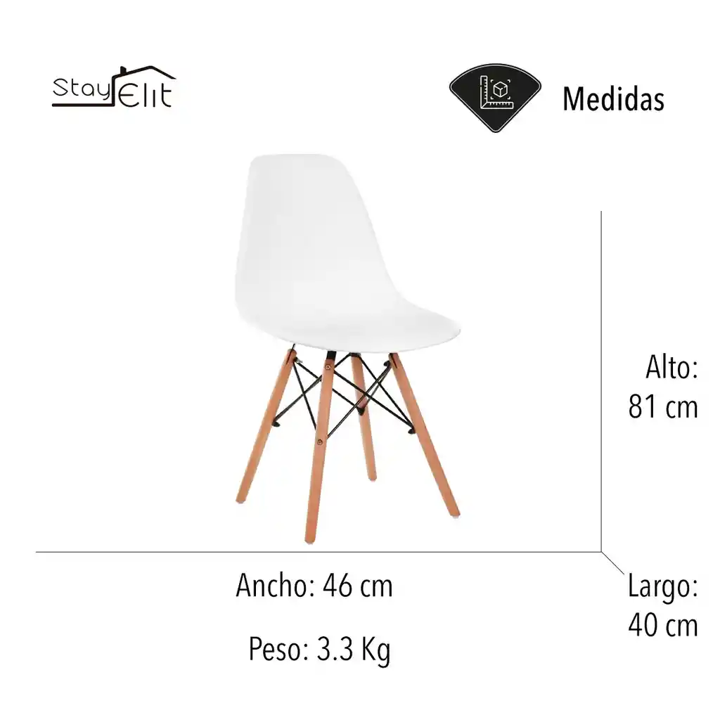 Set De 4 Sillas Tipo Eames Minimalistas Blanco Hogar Oficina