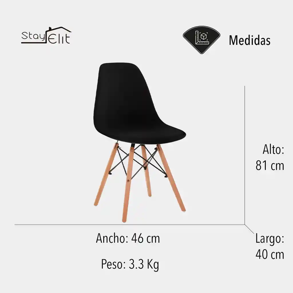 Set De 4 Sillas Tipo Eames Minimalistas Negro Hogar Oficina