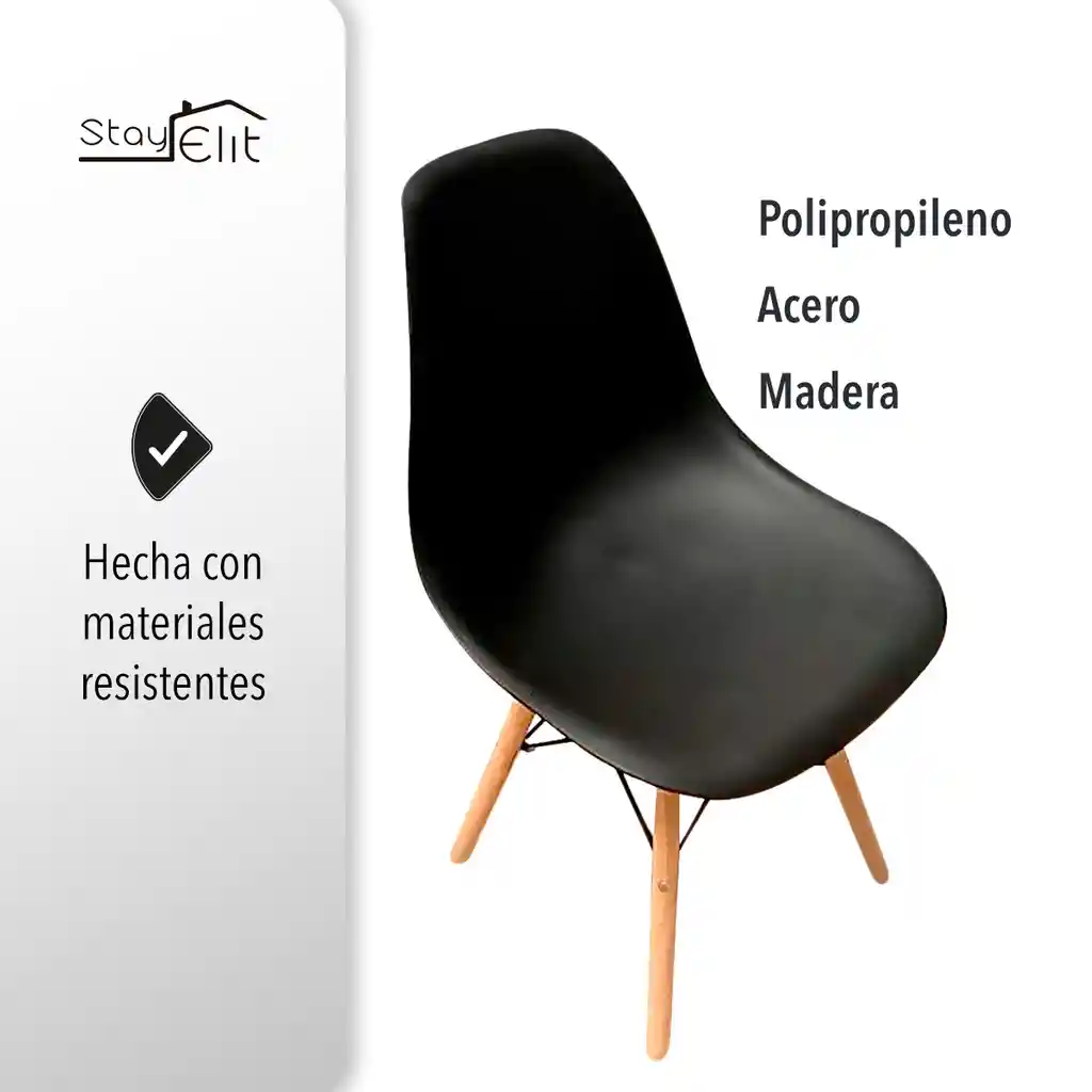 Set De 4 Sillas Tipo Eames Minimalistas Negro Hogar Oficina