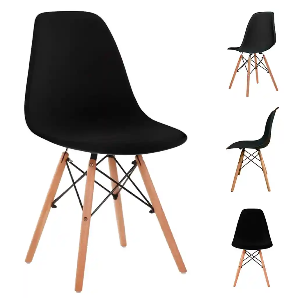 Set De 4 Sillas Tipo Eames Minimalistas Negro Hogar Oficina