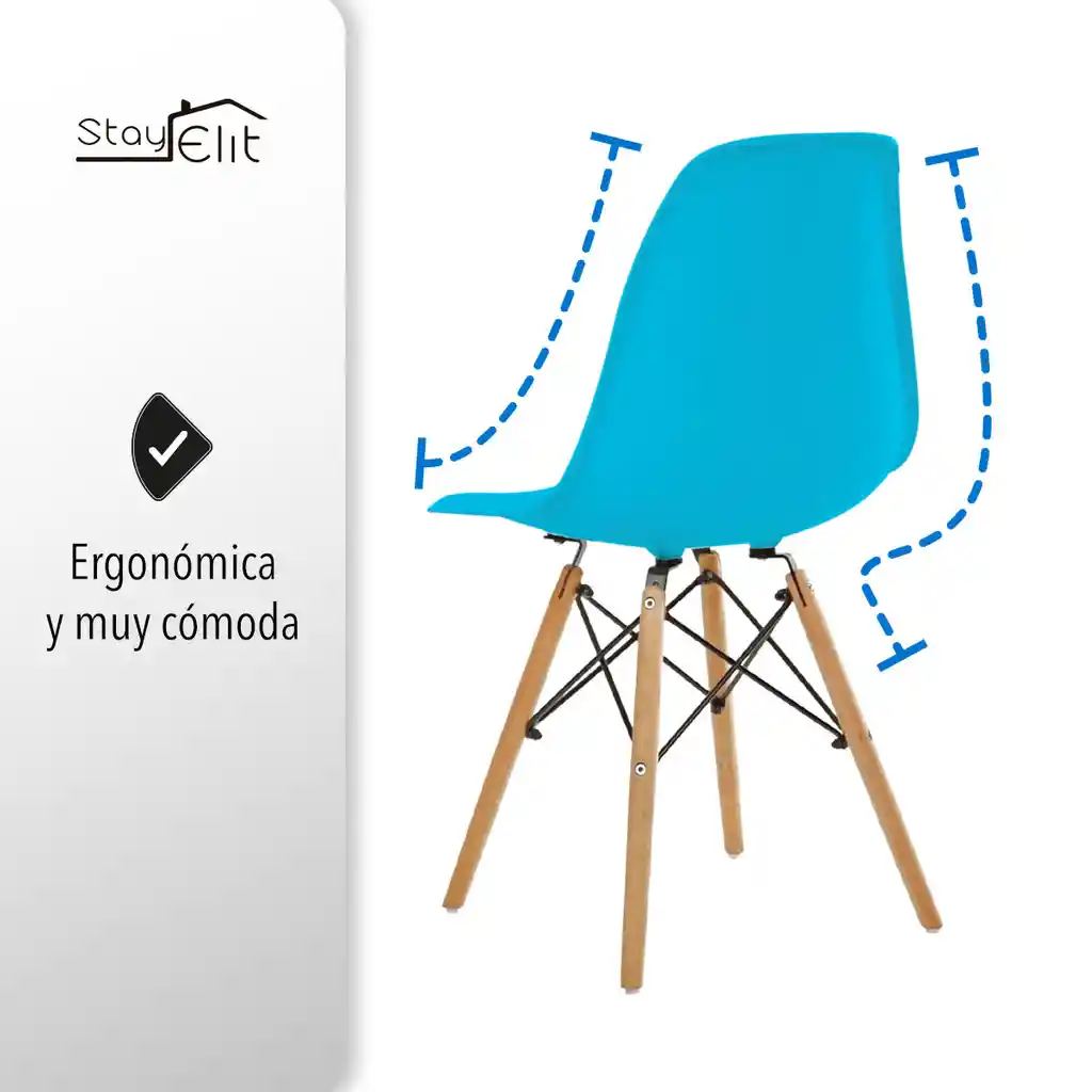 Set De 4 Sillas Tipo Eames Minimalistas Azul Hogar Oficina