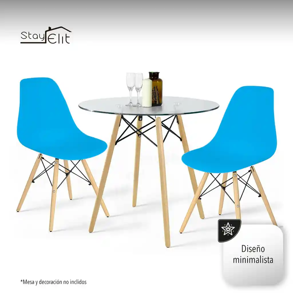 Set De 4 Sillas Tipo Eames Minimalistas Azul Hogar Oficina