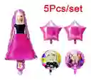 Bouquet Globo Barbie Vestido Estrella Rosada X5