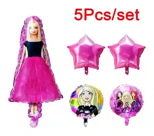 Bouquet Globo Barbie Vestido Estrella Rosada X5