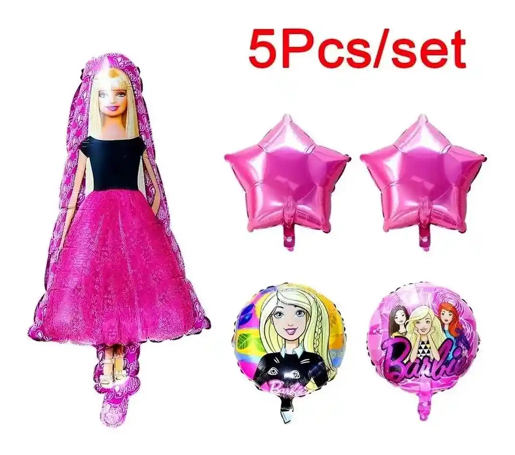 Bouquet Globo Barbie Vestido Estrella Rosada X5