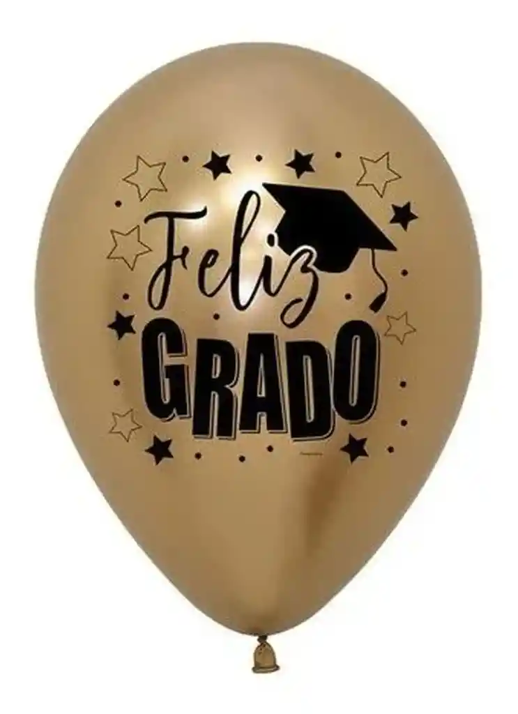 Globo Latex Feliz Grado Graduacion Dorado 12 Unidades