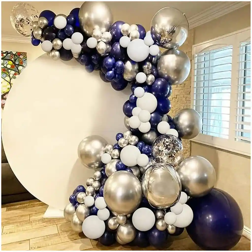 Globos Decoracion Azul Dorado Blanco Cumpleaños Boda Shower