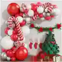 Globos Arco Decoracion Rojo Plateado Baston Navidad Fin Año