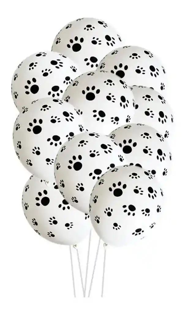 Globo Latex Blanco Huella De Perro Animales 12 Unidades