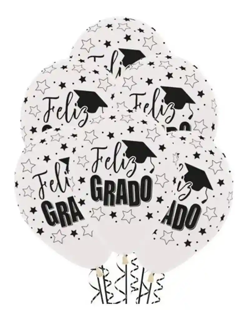 Globo Latex Feliz Grado Graduacion Blanco 12 Unidades