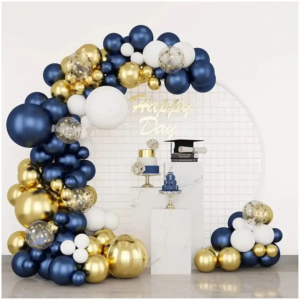 Arco Decoracion Globos Azul Naval Dorado Boda Grado Shower