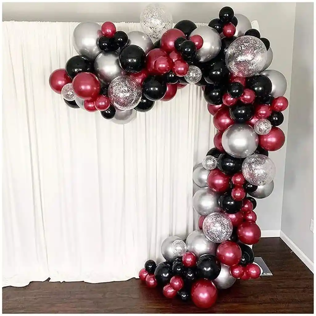 Globo Arco Decoracion Vinotinto Negro Plateado Grado Boda