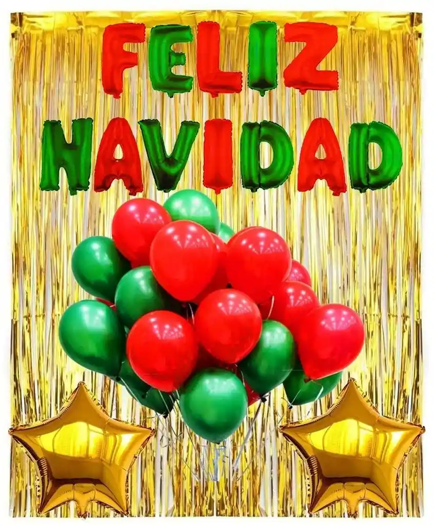 Kit Navideño Navidad Año Letrero Globos Dorado Verde Rojo