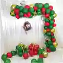 Decoracion Globos Arco Verde Dorado Rojo Estrella Navidad