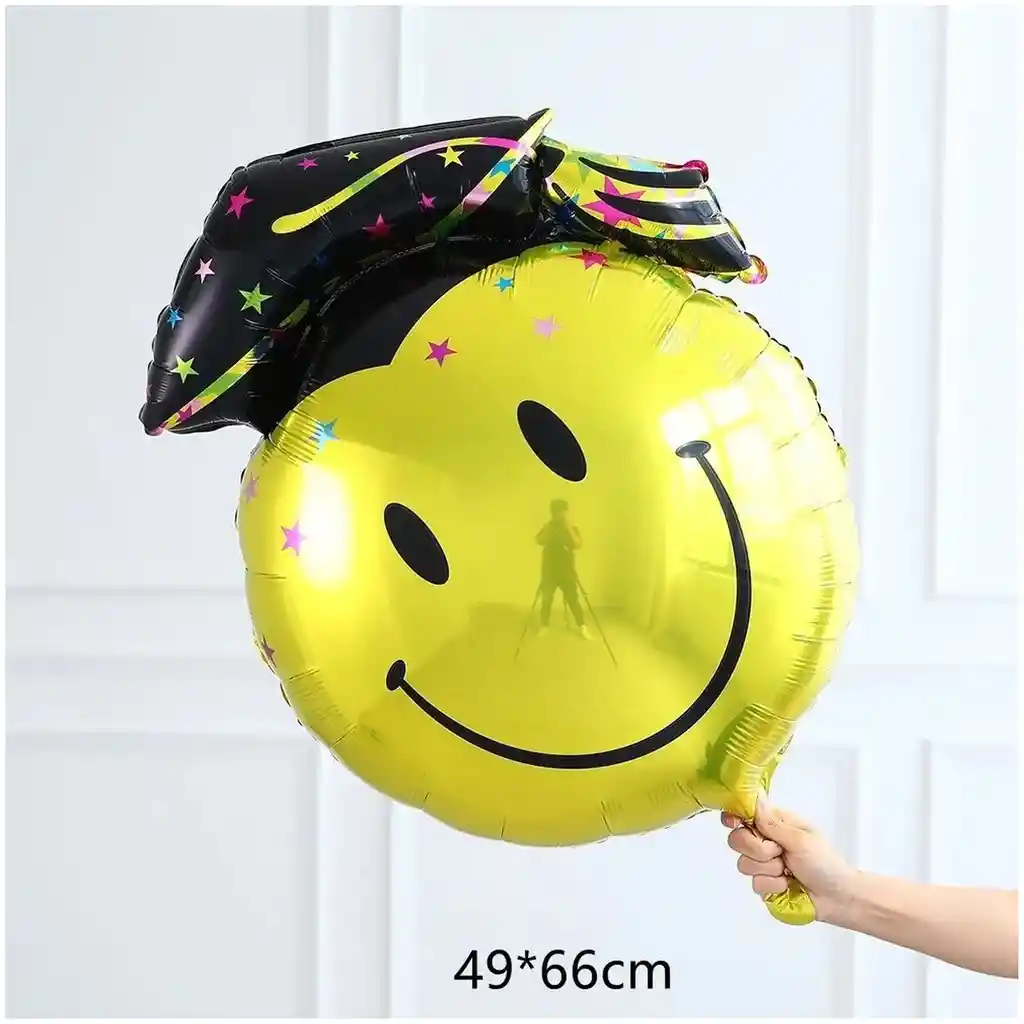 Globo Smiley Emoji Graduado Grado Graduacion Negro 66x46cm