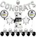 Globos Arco Grado Graduacion Diploma Plateado Negro