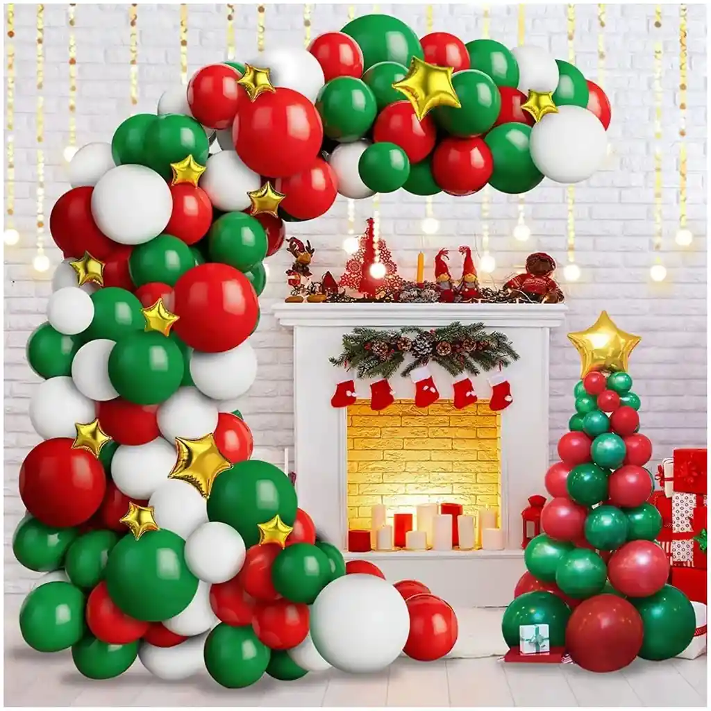 Globos Arco Decoracion Dorado Verde Navidad Fin De Año