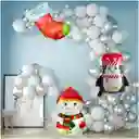 Globos Navidad Arco Blanco Plateado Nieve Pinguino