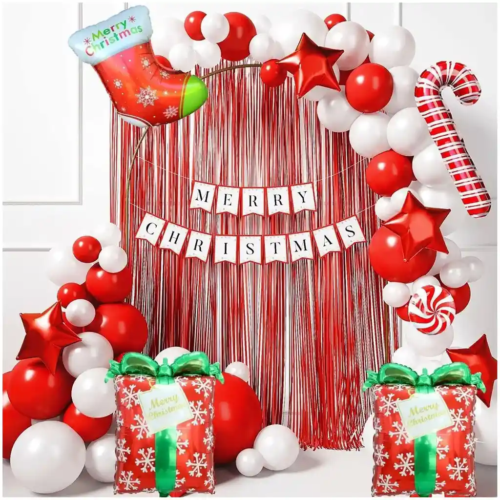 Globos Arco Nota Baston Regalo Navidad Rojo Blanco