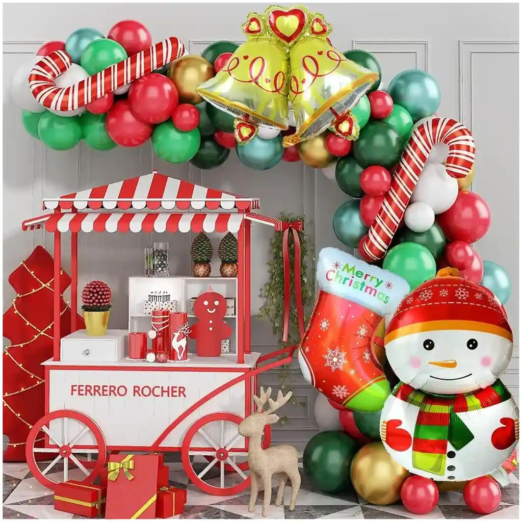 Globos Decoracion Arco Rojo Verde Nieve Campana Navidad