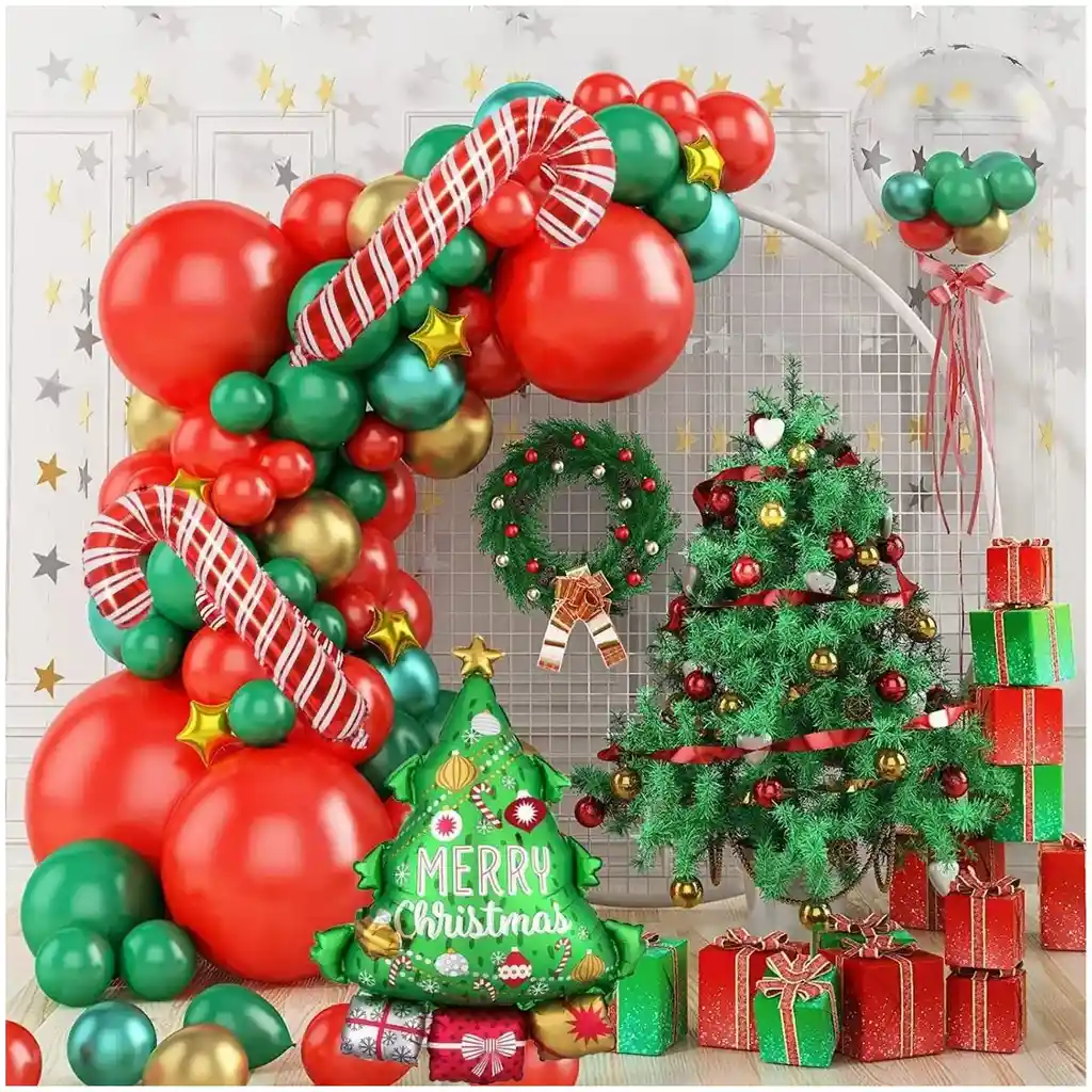 Globos Arco Bota Baston Regalo Navidad Rojo Blanco