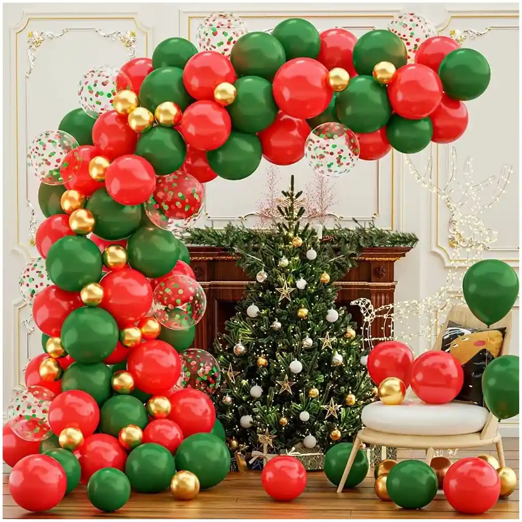 Globos Arco Confetti Decoracion Rojo Verde Dorado Navidad