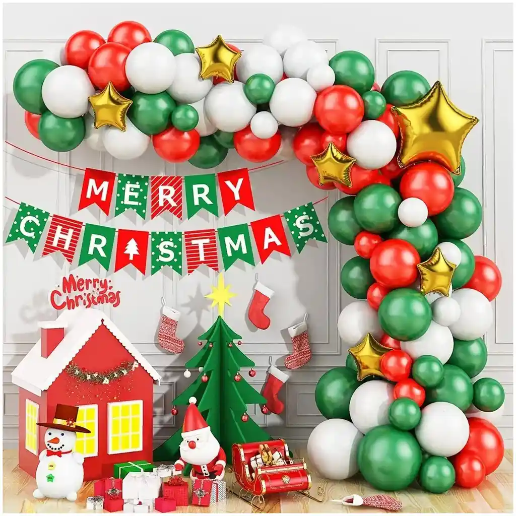 Globos Arco Navidad Rojo Verde Blanco Dorado Fin De Año