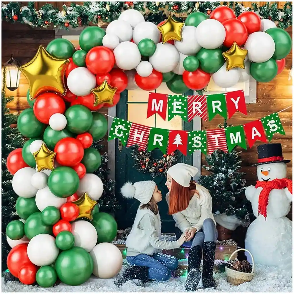 Globos Arco Navidad Rojo Verde Blanco Dorado Fin De Año
