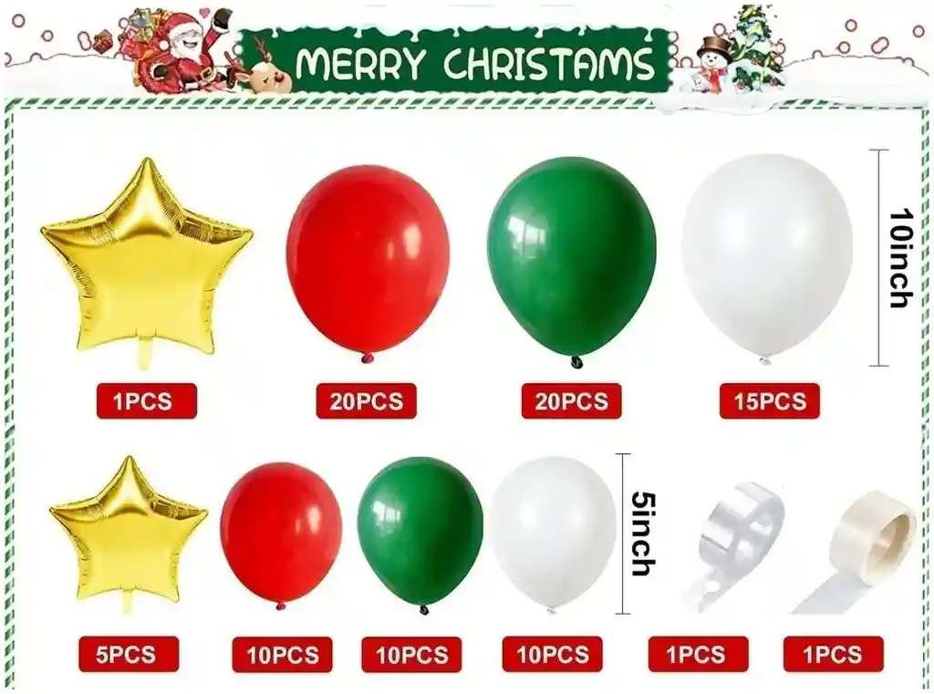 Globos Arco Navidad Rojo Verde Blanco Dorado Fin De Año