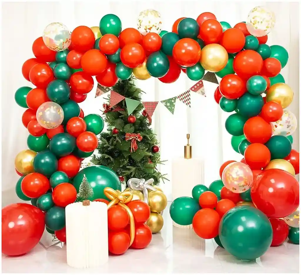 Navidad Globos Decoracion Verde Rojo Dorado Fin De Año