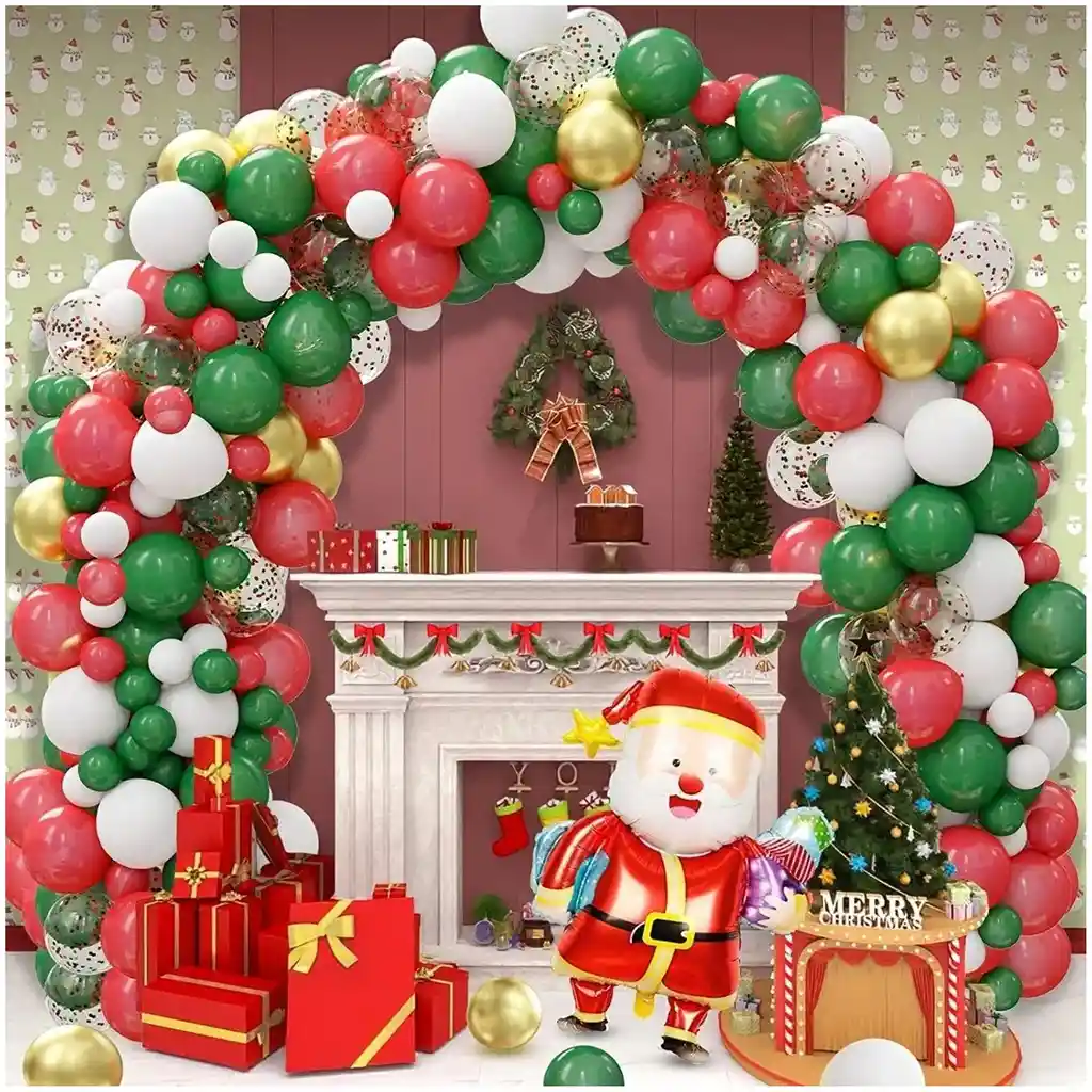 Navidad Globos Papa Noel Verde Blanco Dorado Rojo Fin De Año