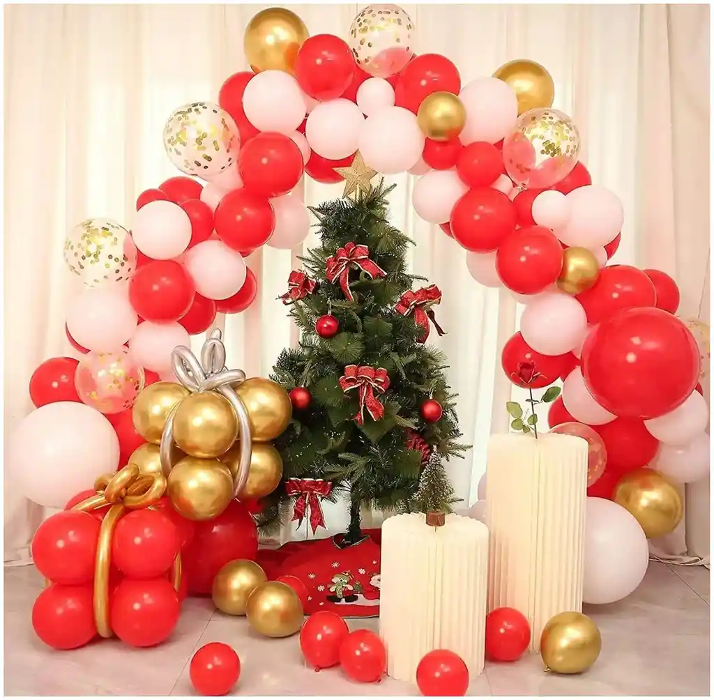 Navidad Globos Blanco Rojo Dorado Regalo Rojo Fin De Año