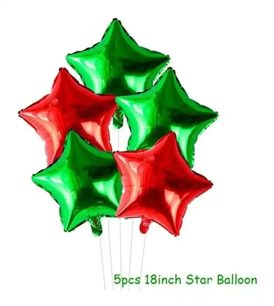 Navidad Globos Estrellas X5 Decoracion Rojo Verde