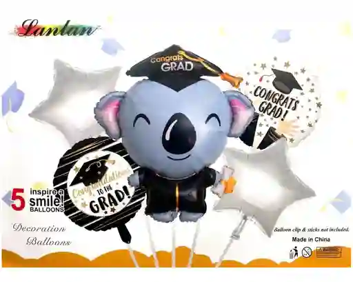 Decoración Globos Graduado Grado Koala Birrete Diploma Negro