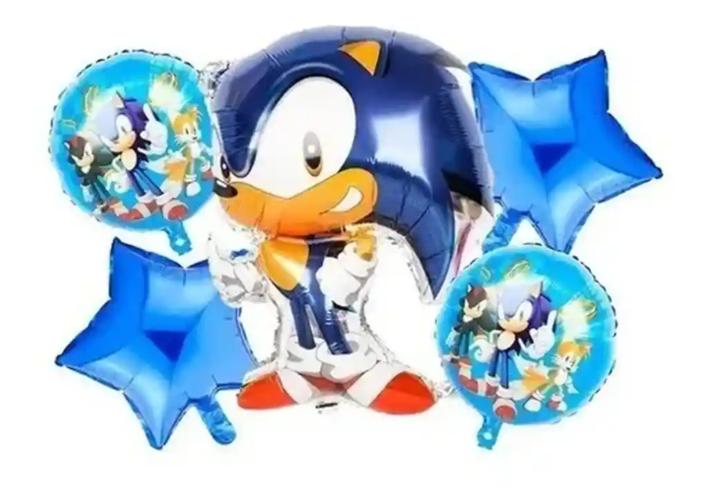 Kit Globos Decoracion Sonic Azul Video Juego Estrella