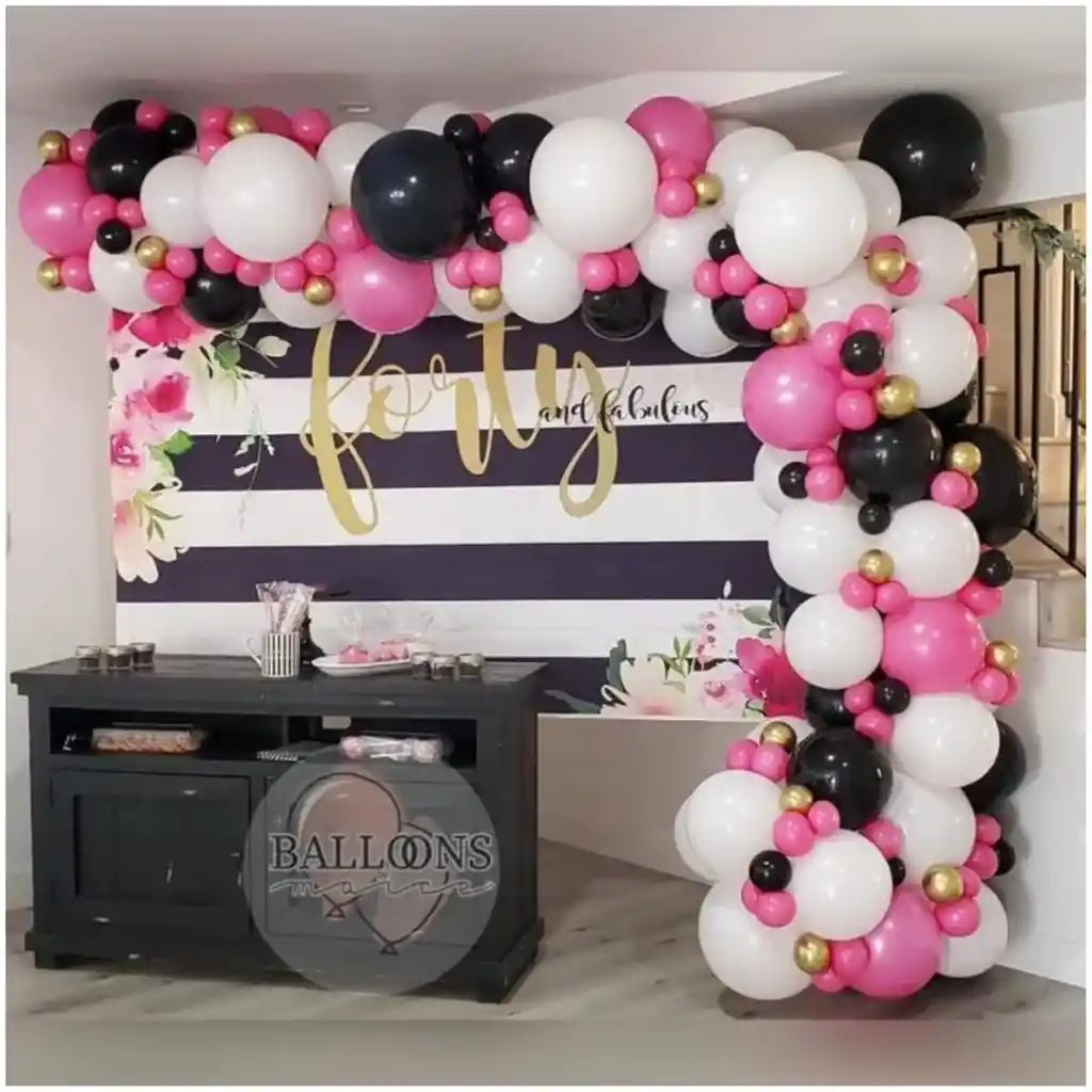 Arco De Globos Blanco Fucsia Negro Pop Coreano Bts