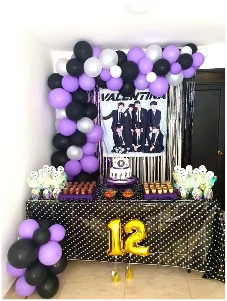 Arco Globos Blanco Negro Morado Pop Coreano Bts + Numero