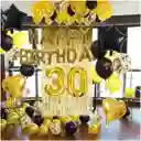 Decoracion Globos Dorados Numero Cortina Feliz Cumpleaños