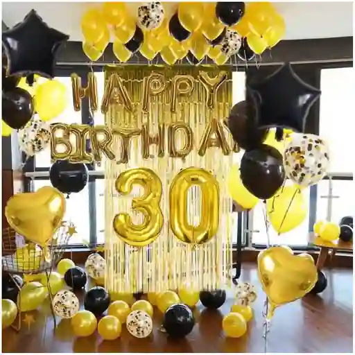 Decoracion Globos Dorados Numero Cortina Feliz Cumpleaños
