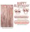 Decoracion Globos Cumpleaños Happy Birthday Cortina Letrero Oro Rosa
