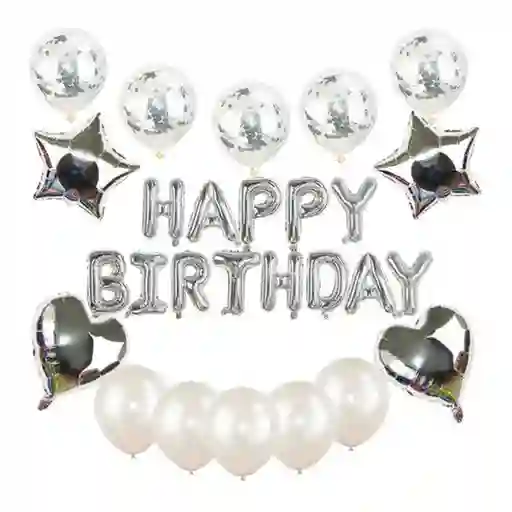 Decoracion Globos Cumpleaños Happy Birthday Letrero Plateado
