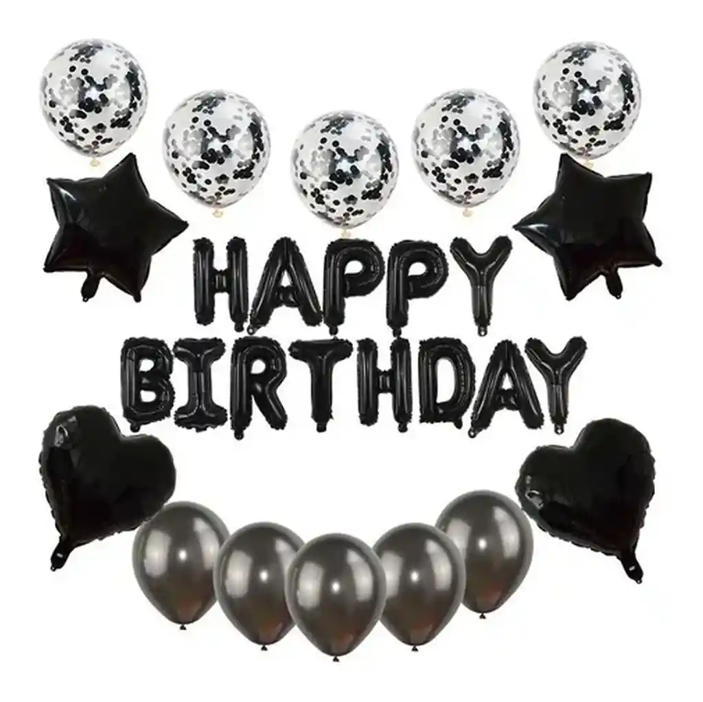 Decoracion Globos Cumpleaños Happy Birthday Letrero Negro