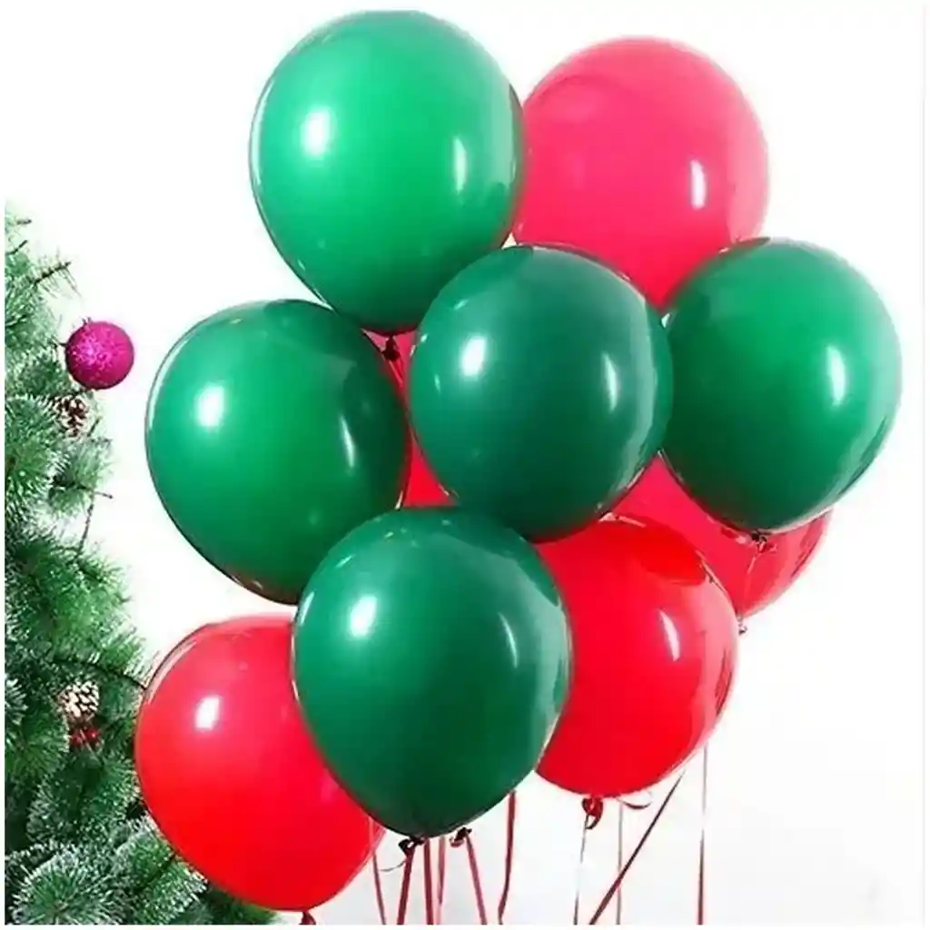 Globos Navidad Verde Rojo Navideño X 12 Units