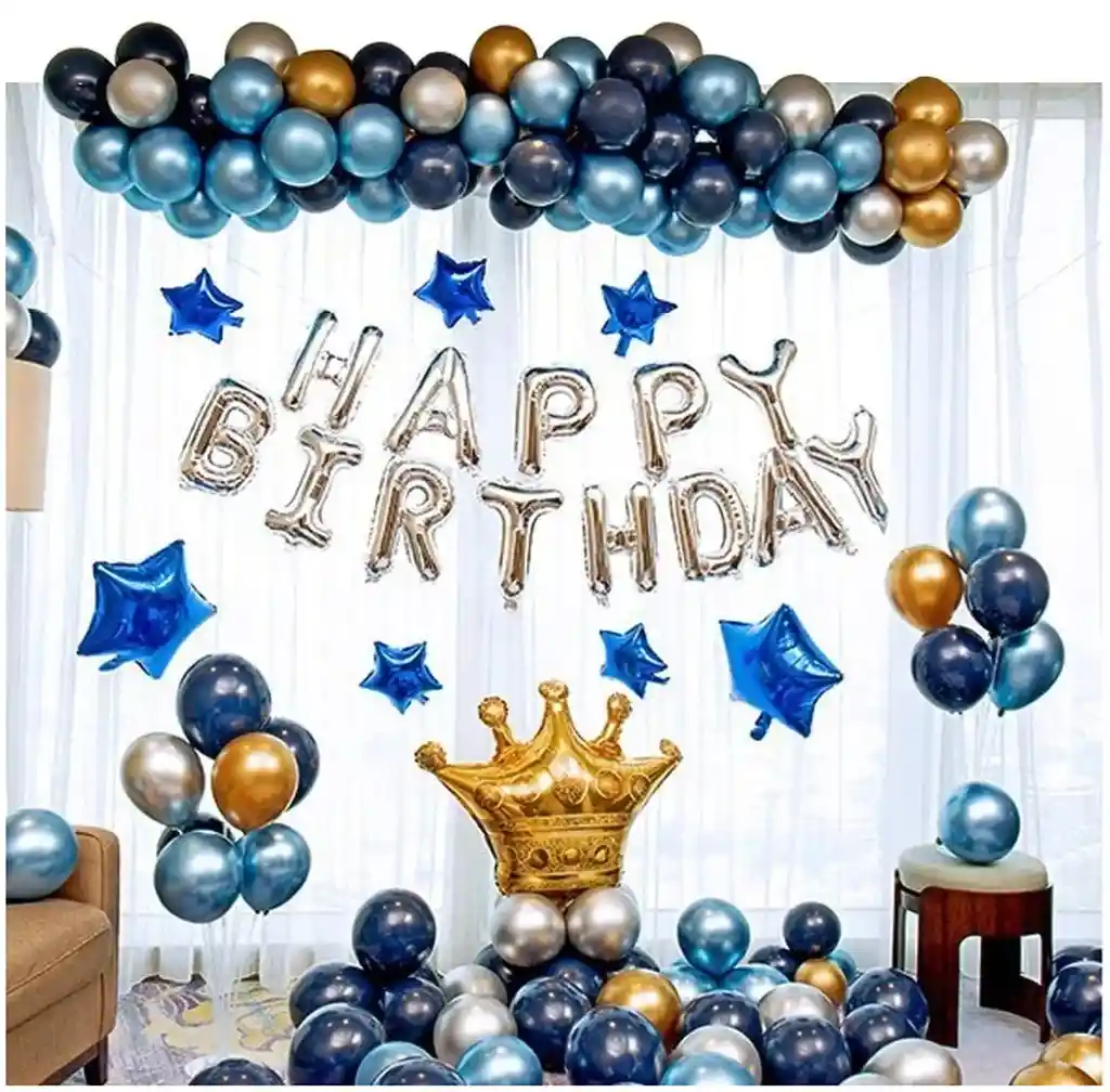 Decoracion Feliz Cumpleaños Azul Globos Guirnalda Arco 112pc