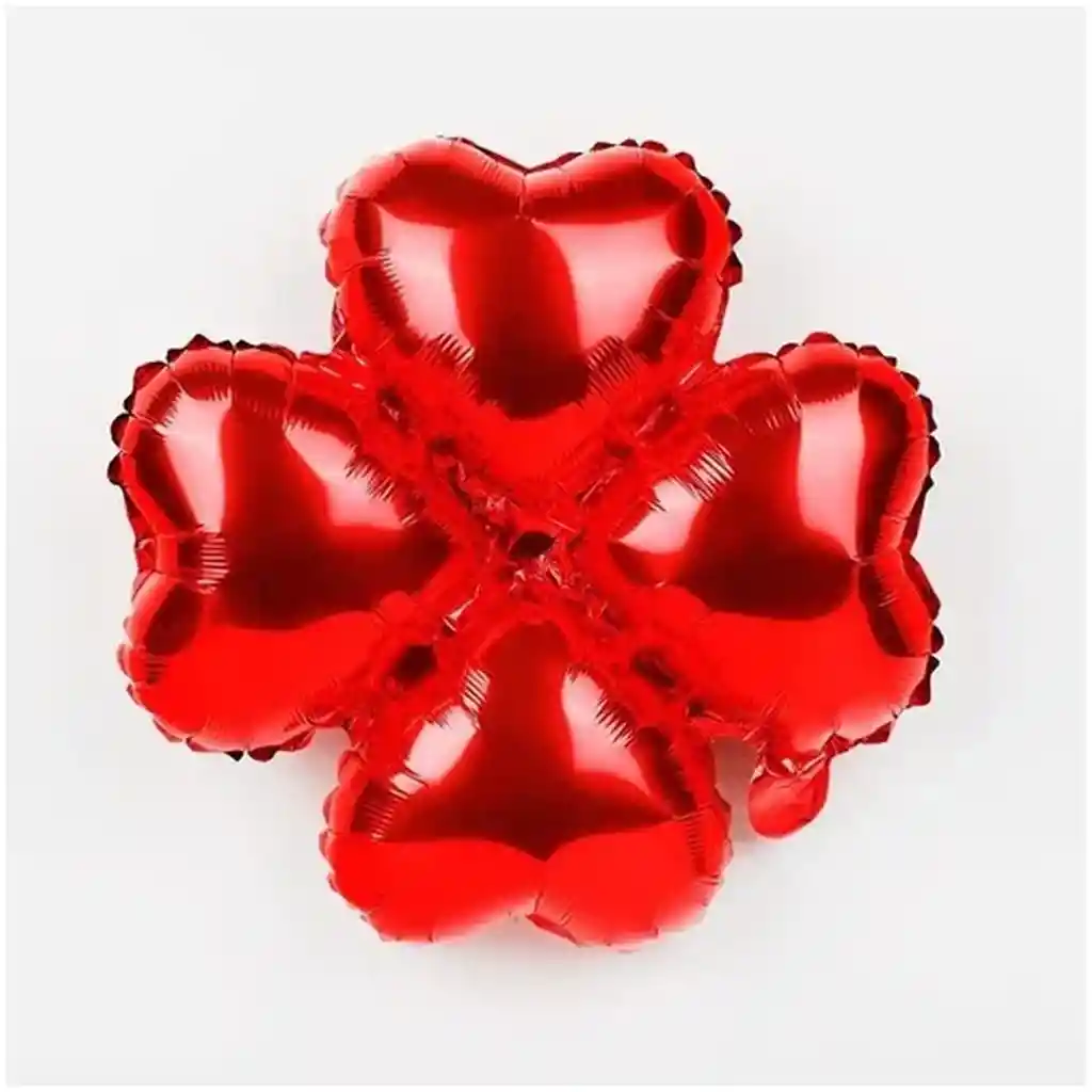 Globo Base 4 Flor Petalos Trebol 45x45 Cm Rojo