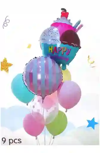 Globos Copa Helado Candy Dulce Feliz Cumpleaños