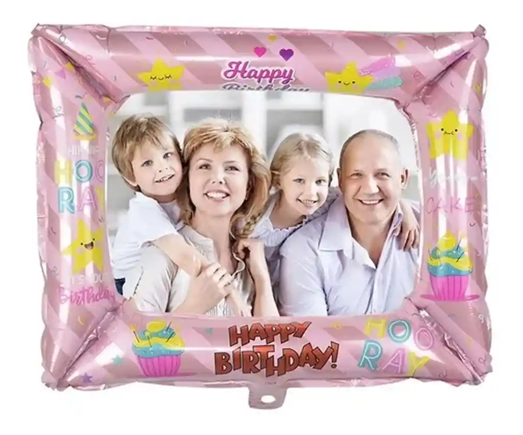 Globo Marco Rectangular Foto Selfie Feliz Cumpleaños 59x50cm Rosado